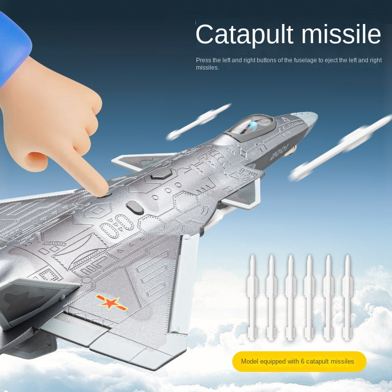 Chezhi 1:84 Scale Licensed J-20 Stealth Fighter Die-Cast Alloy Aircraft Model with Display Stand - Ejectable Missiles, Opening Hatches, Sound & Light, Pull-Back Function - Official Military Aircraft Collection