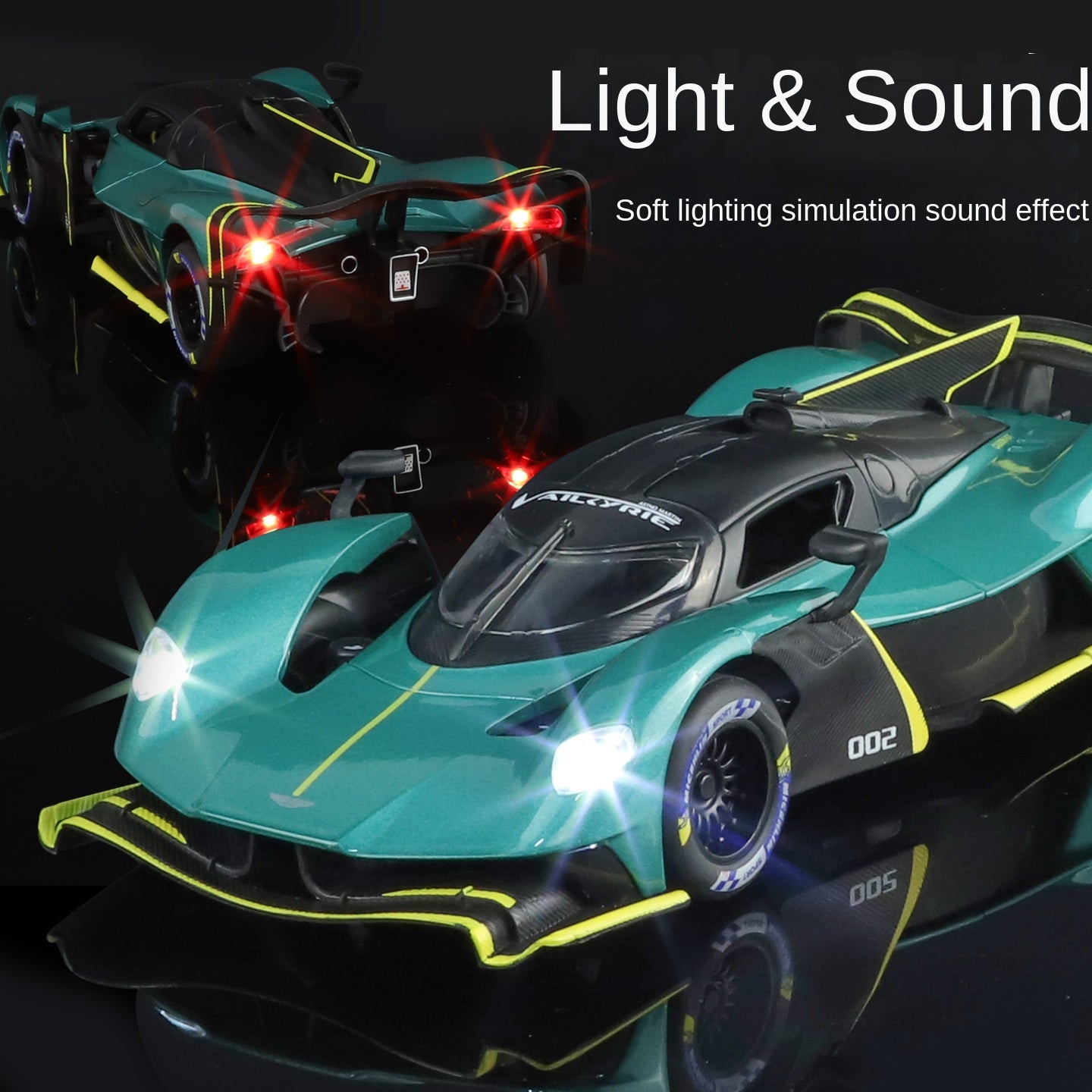 Maqueta de juguete de aleación fundida a presión Jinglifang a escala 1:24 compatible con Aston Martin Valkyrie: puertas que se abren, sonido e iluminación, función de retroceso, amortiguación y dirección - Colección Hypercar