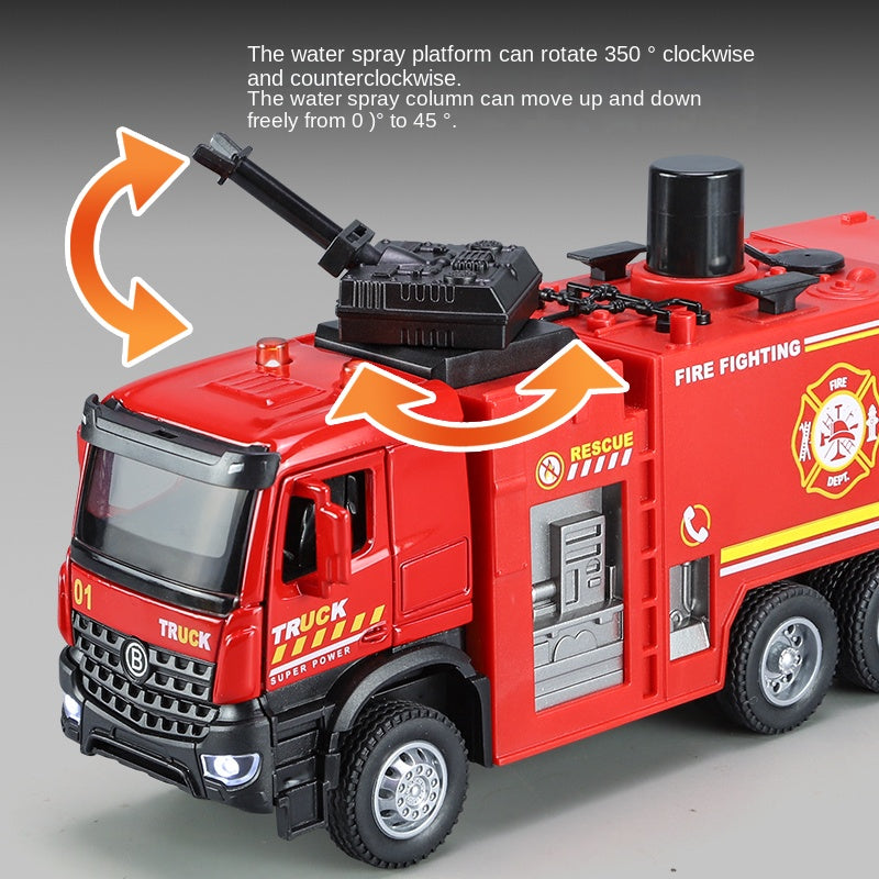 XHD 1:35 Scale Water Tank Fire Truck Die-Cast Alloy Model Toy - Press-to-Spray Water, Rotatable Water Monitor, Opening Doors, Sound & Light, Pull-Back Function - Emergency Vehicle Collection