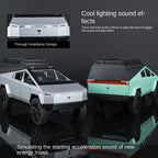 XHD 1:24 Scale Die-Cast Alloy Model Toy Compatible with Tesla Cybertruck Camper - Openable Roof Tent, Opening Doors, Sound & Light, Pull-Back Function, Shock Absorption, Steering & Horn - Electric Adventure Collection