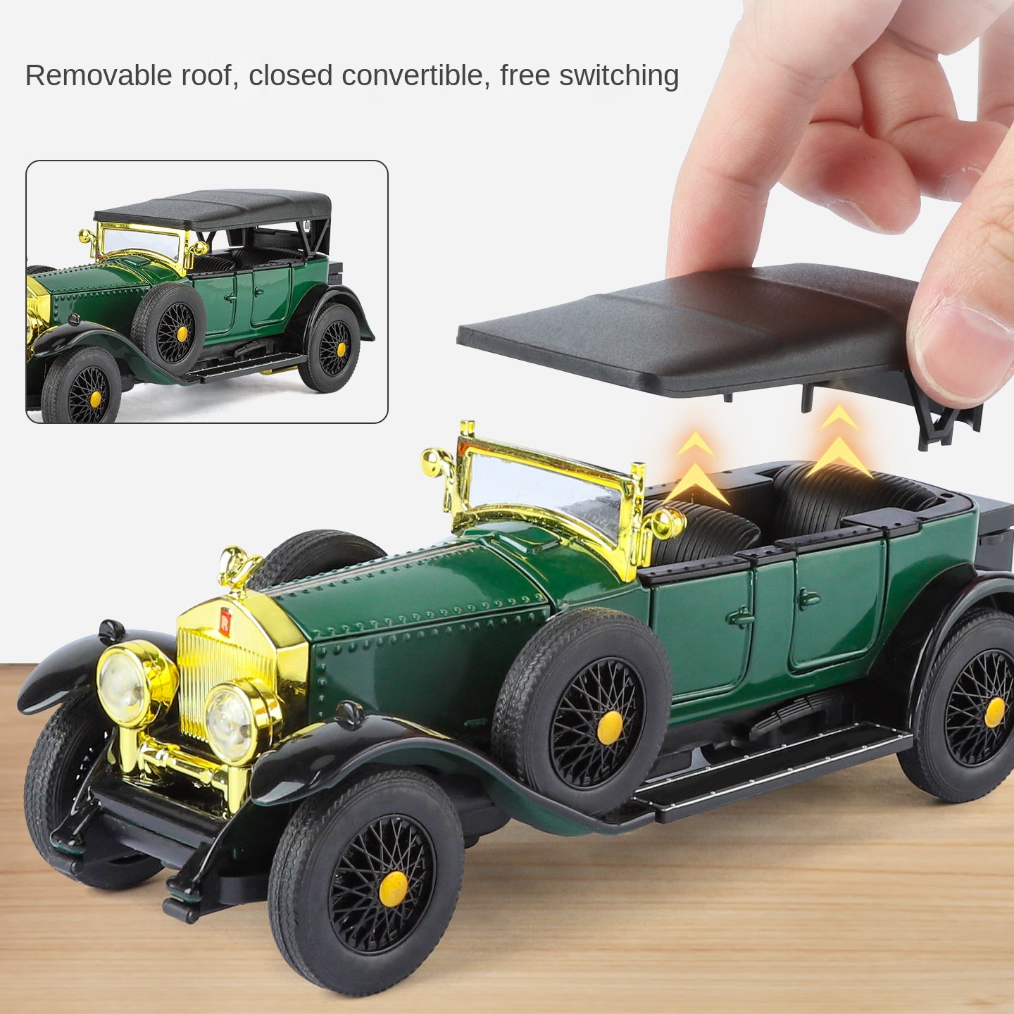 XHD 1:32 Scale Rolls-Royce Phantom I Die-Cast Alloy Model Toy - Removable Roof, Opening Doors, Sound & Light, Pull-Back Function - Vintage Luxury Collection