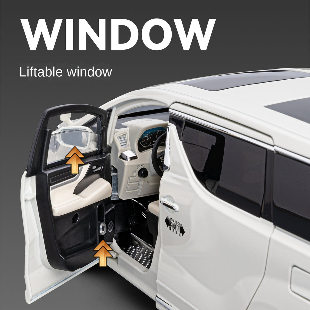 Chezhi 1:18 Scale Die-Cast Alloy Model Toy Compatible with Toyota Vellfire - Starlight Headliner, Power Sliding Doors, Manual Windows, Adjustable Seats, Opening Doors, Sound & Light, Pull-Back Function, Shock Absorption, Steering & Horn