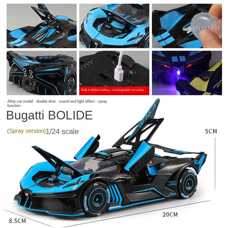 XHD 1:24 Scale Smoke Effect Edition Die-Cast Alloy Model Toy Compatible with Bugatti Bolide - Opening Doors, Sound & Light, Pull-Back Function - Hypercar Collection