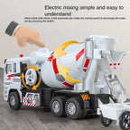 QiYi 1:40 Die-Cast Electric Cement Mixer Truck Model - Construction Vehicle Toy with Simulated Push Cart & Gravel, Opening Doors, Sound & Light, Pull-Back Action & Horn