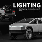 Chezhi 1:24 Scale Die-Cast Alloy Model Toy Set Compatible with Tesla Cybertruck + Camper Trailer + Mini Motorcycle - Opening Doors, Sound & Light, Pull-Back Function - Electric Adventure Collection