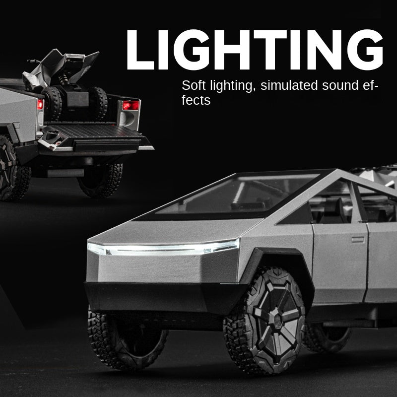 Chezhi 1:24 Scale Die-Cast Alloy Model Toy Set Compatible with Tesla Cybertruck + Camper Trailer + Mini Motorcycle - Opening Doors, Sound & Light, Pull-Back Function - Electric Adventure Collection