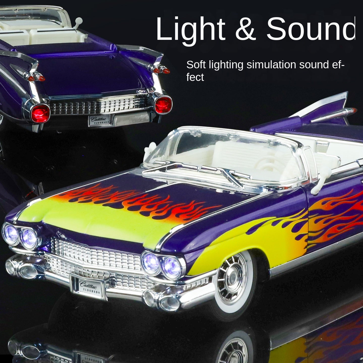 Jinglifang 1:24 Scale Convertible Edition Die-Cast Alloy Model Toy Compatible with Cadillac Eldorado - Opening Doors, Sound & Light, Pull-Back Function, Shock Absorption, Steering & Horn - Classic Luxury Car Collection