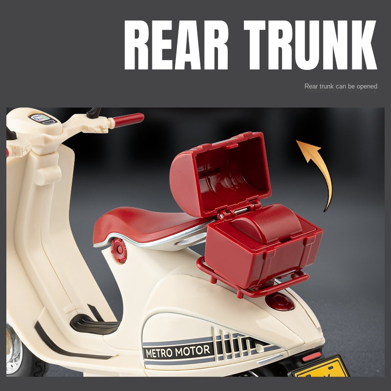 Jiaye 1:12 Die-Cast Alloy Model - Compatible with Vespa 946 - Italian Scooter Icon with Sound & Light, Shock Absorption, Interactive Steering & Opening Top Case