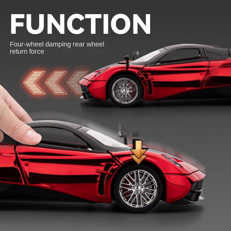 Modelo de juguete Chezhi de aleación fundida a presión, edición cromada, escala 1:24, compatible con Pagani Zonda C12: puertas que se abren, sonido e iluminación, función de retroceso, amortiguación, dirección y bocina - Colección de superdeportivos