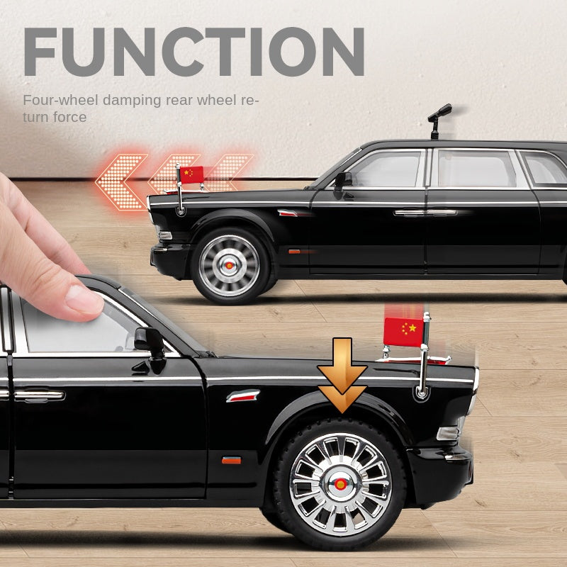 Chezhi 1:24 Licensed Hongqi CA7600J Parade Review Car Die-Cast Alloy Model - Official Chinese State Ceremony Vehicle with Opening Doors, Sound & Light, Pull-Back Action, Shock Absorption, Steering, Horn, Foldable Mirrors & Opening Fuel Cap