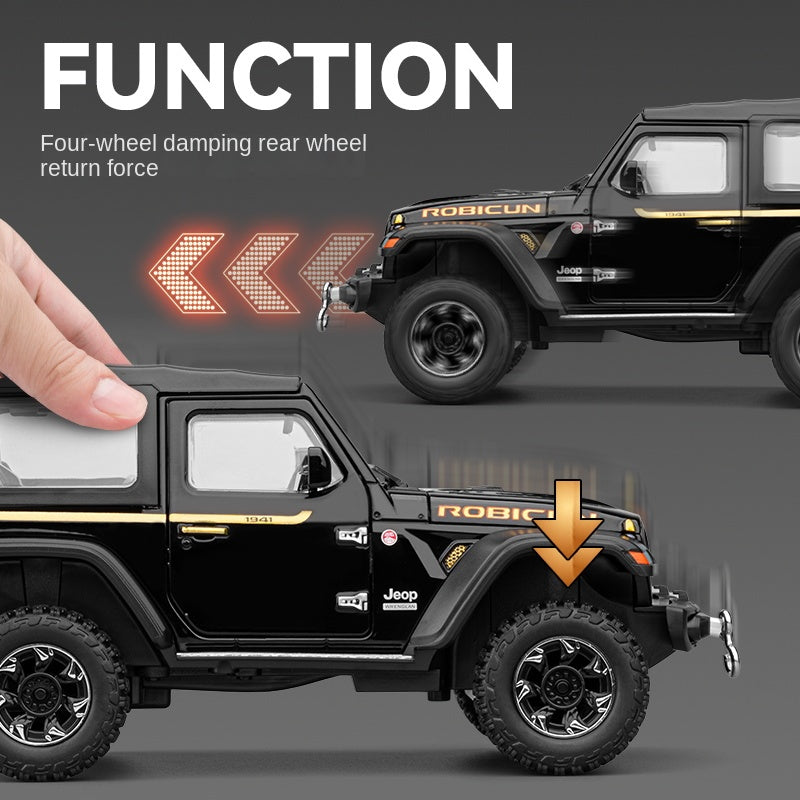 Chezhi 1:24 Die-Cast Alloy Model - Compatible with Jeep Wrangler Off-Roader - Feature-Packed with Removable Roof, Extendable Winch, Opening Doors, Realistic Sound & Light, Pull-Back Action, Shock Absorption & Steering