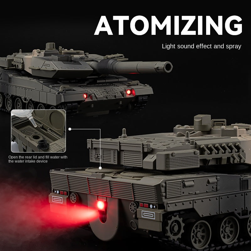 Chezhi Die-Cast Alloy Model - Compatible with Leopard 2 Main Battle Tank - Military Edition with Smoke/Missile Ejection, Action Figures, Opening Hatches, Sound & Light, Pull-Back Action & Shock Absorption