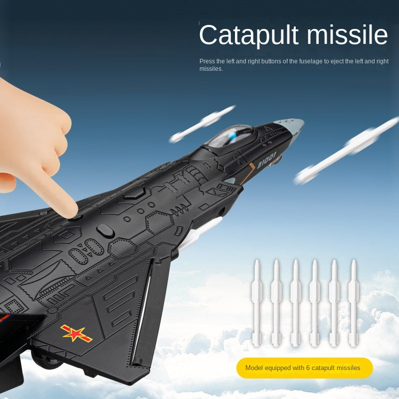 Chezhi 1:68 Scale Licensed J-31 Stealth Fighter Die-Cast Alloy Aircraft Model with Display Stand - Ejectable Missiles, Opening Hatches, Sound & Light, Pull-Back Function - Official Military Aircraft Collection