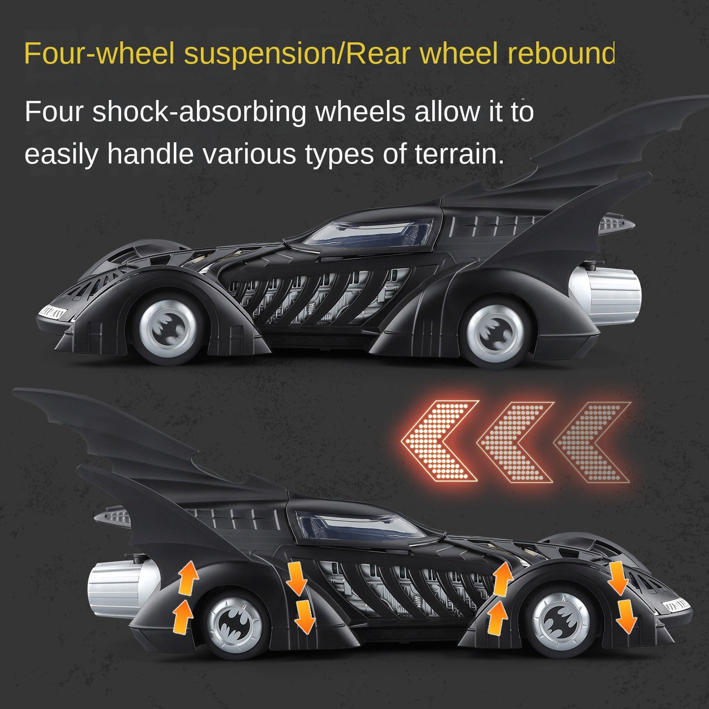 Qiyi 1:24 Scale Licensed 1995 Batmobile Die-Cast Alloy Model Toy - Smoke Effect, Removable Rear Wing, Opening Canopy, Sound & Light, Pull-Back Function, Shock Absorption & Steering - Movie Vehicle Collection