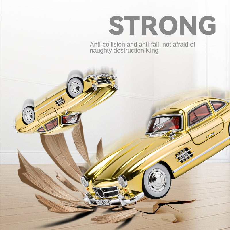 Chezhi 1:24 Chrome Edition Die-Cast Alloy Model - Compatible with Mercedes-Benz 300SL Gullwing - Classic Icon with Opening Doors, Sound & Light, Pull-Back Action, Shock Absorption & Interactive Steering Wheel
