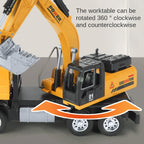 XHD 1:35 Scale Engineering Excavator Die-Cast Alloy Model Toy with Interchangeable Attachments - Excavator Bucket / Pile Driver / Log Grapple, Opening Doors, Sound & Light, Pull-Back Function - Construction Vehicle Collection