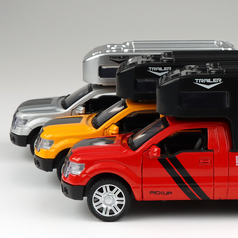 CLX 1:32 Scale Die-Cast Alloy Model Toy Compatible with Ford F-150 Camper - Opening Doors, Sound & Light, Pull-Back Function - Adventure Vehicle Collection