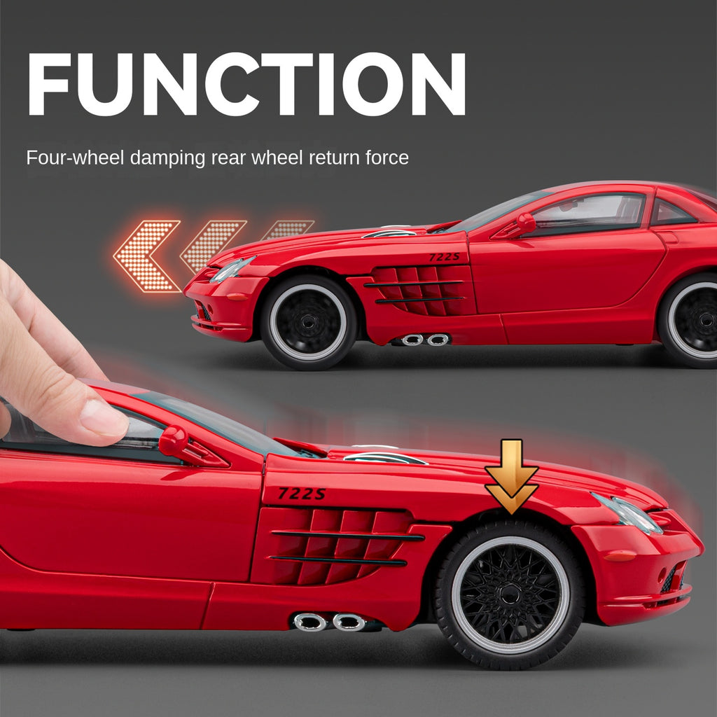 Chezhi 1:24 Scale Die-Cast Alloy Model Toy Compatible with Mercedes-Benz SLR McLaren 722 S - Opening Doors, Sound & Light, Pull-Back Function, Shock Absorption, Steering, Horn, Adjustable Rear Wing & Removable Fuel Cap - Supercar Collection