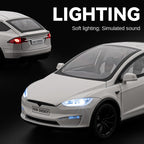 Chezhi 1:24 Die-Cast Alloy Model - Compatible with Tesla Model X - Feature-Packed with Interactive Steering Wheel, Foldable Mirrors, Adjustable Spoiler, Opening Doors, Realistic Sound & Light, Pull-Back Action & Shock Absorption - Tech Edition