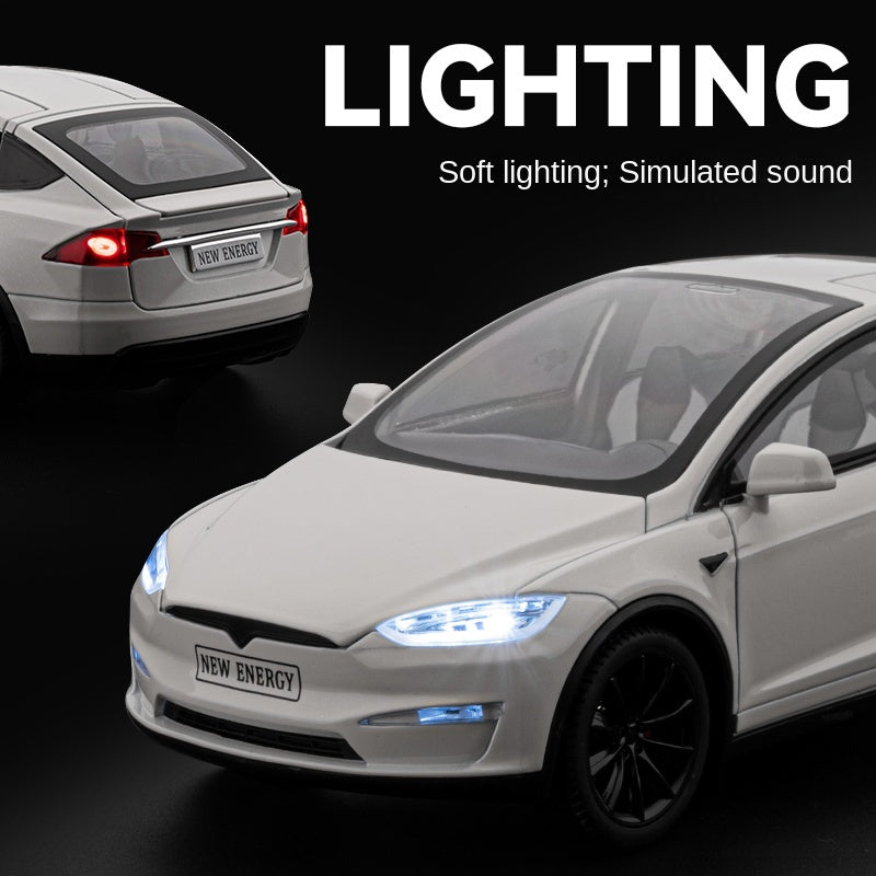 Chezhi 1:24 Die-Cast Alloy Model - Compatible with Tesla Model X - Feature-Packed with Interactive Steering Wheel, Foldable Mirrors, Adjustable Spoiler, Opening Doors, Realistic Sound & Light, Pull-Back Action & Shock Absorption - Tech Edition