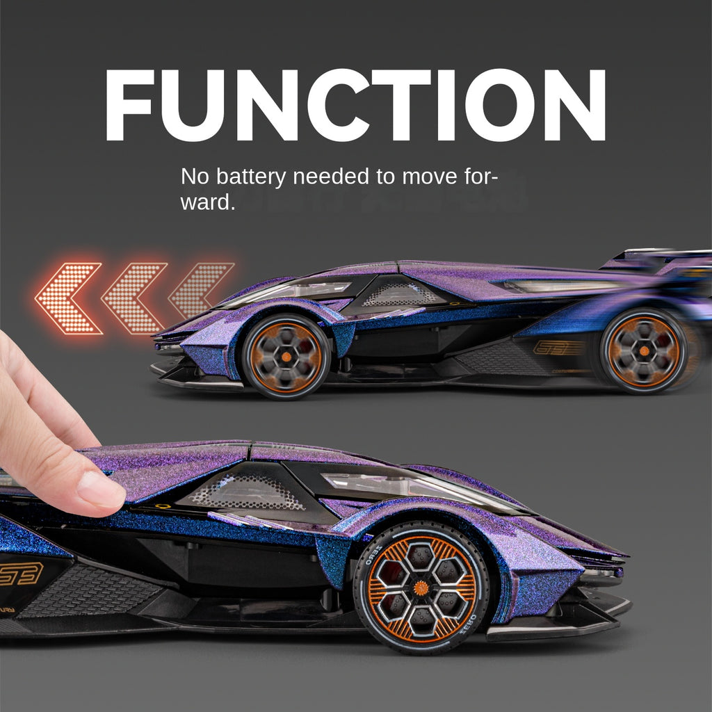 Modelo de juguete Chezhi a escala 1:24 de aleación fundida a presión compatible con Lamborghini V12 Vision Gran Turismo: puertas que se abren, sonido e iluminación, función de retroceso. Colección de prototipos.