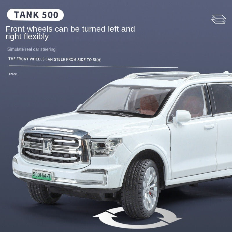 ZGTX 1:24 Die-Cast Alloy Model - Compatible with Tank 500 Hi4-T - Luxury Off-Road Hybrid SUV with Opening Doors, Sound & Light, Pull-Back Action, Shock Absorption, Steering & Foldable Mirrors