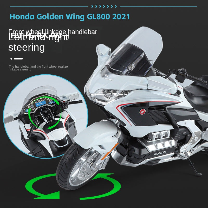 Black Mamba 1:11 Licensed Honda Gold Wing GL1800 Die-Cast Alloy Model - Official Grand Tourer Motorcycle with Sound & Light, Interactive Steering, Shock Absorption, Opening Top Case & Foldable Mirrors