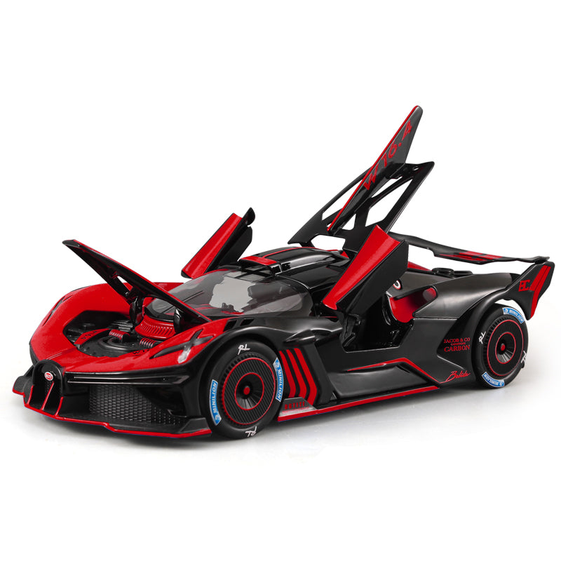 XHD 1:24 Scale Smoke Effect Edition Die-Cast Alloy Model Toy Compatible with Bugatti Bolide - Opening Doors, Sound & Light, Pull-Back Function - Hypercar Collection
