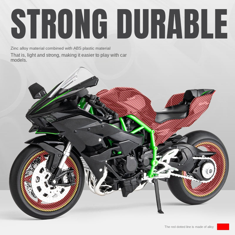 Jiaye 1:12 Scale Die-Cast Alloy Motorcycle Model Toy Compatible with Kawasaki Ninja H2R - Sound & Light, Shock Absorption & Steering - Superbike Collection