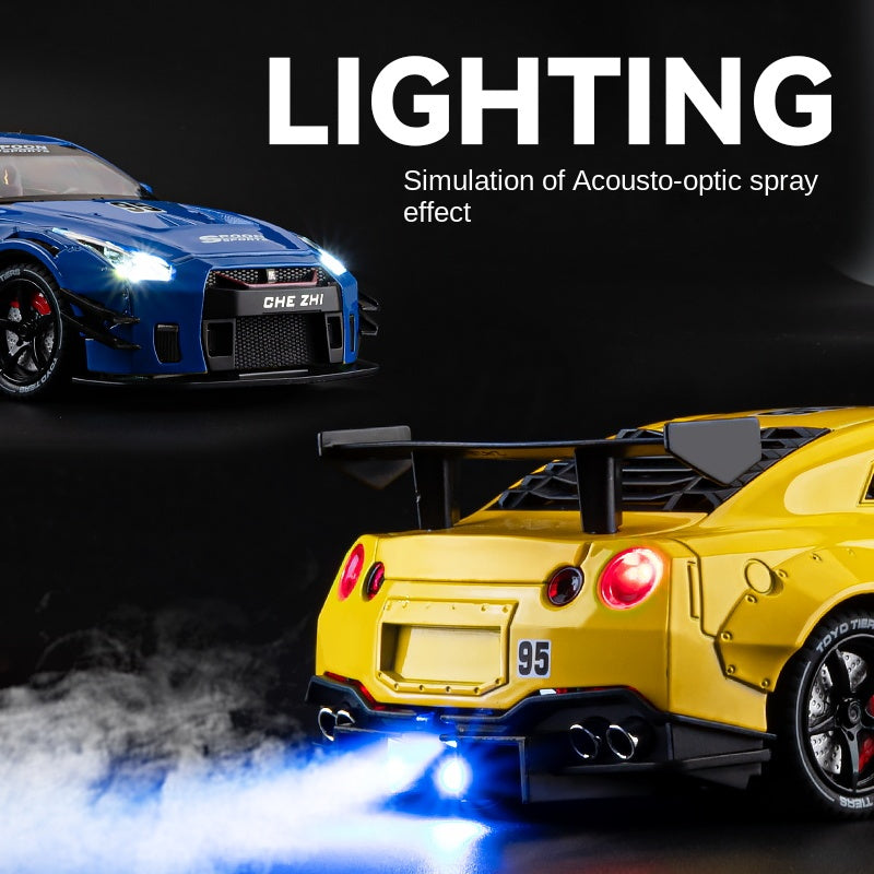 Chezhi 1:24 Die-Cast Alloy Model - Compatible with Nissan GT-R (R35) - Spray Edition JDM Supercar with Opening Doors, Sound & Light, Pull-Back Action, Shock Absorption & Steering