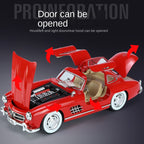 Jinglifang 1:24 Scale Die-Cast Alloy Model Toy Compatible with Mercedes-Benz 300SL - Opening Doors, Sound & Light, Pull-Back Function, Shock Absorption & Steering - Classic Sports Car Collection