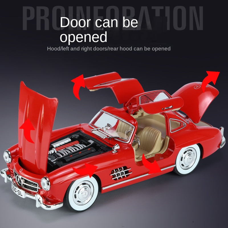 Jinglifang 1:24 Scale Die-Cast Alloy Model Toy Compatible with Mercedes-Benz 300SL - Opening Doors, Sound & Light, Pull-Back Function, Shock Absorption & Steering - Classic Sports Car Collection