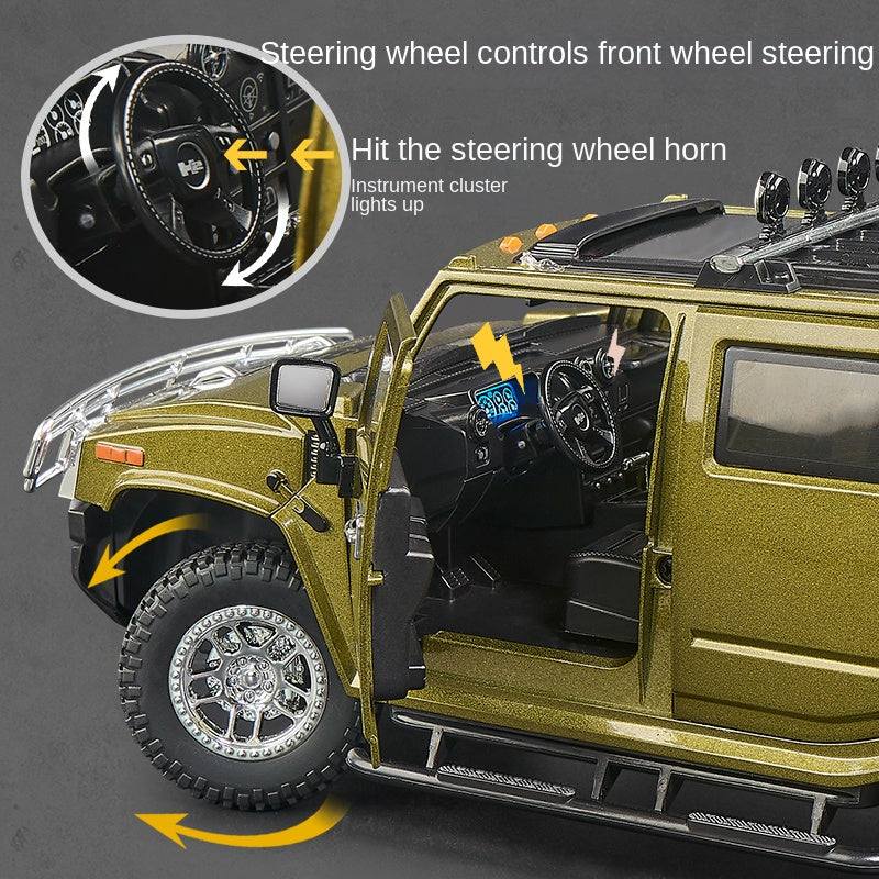 OK 1:18 Die-Cast Alloy Model - Compatible with Hummer H2 - Full-Size Off-Road SUV with Opening Doors, Sound & Light, Shock Absorption, Interactive Steering Wheel, Adjustable Seats & Opening Fuel Cap