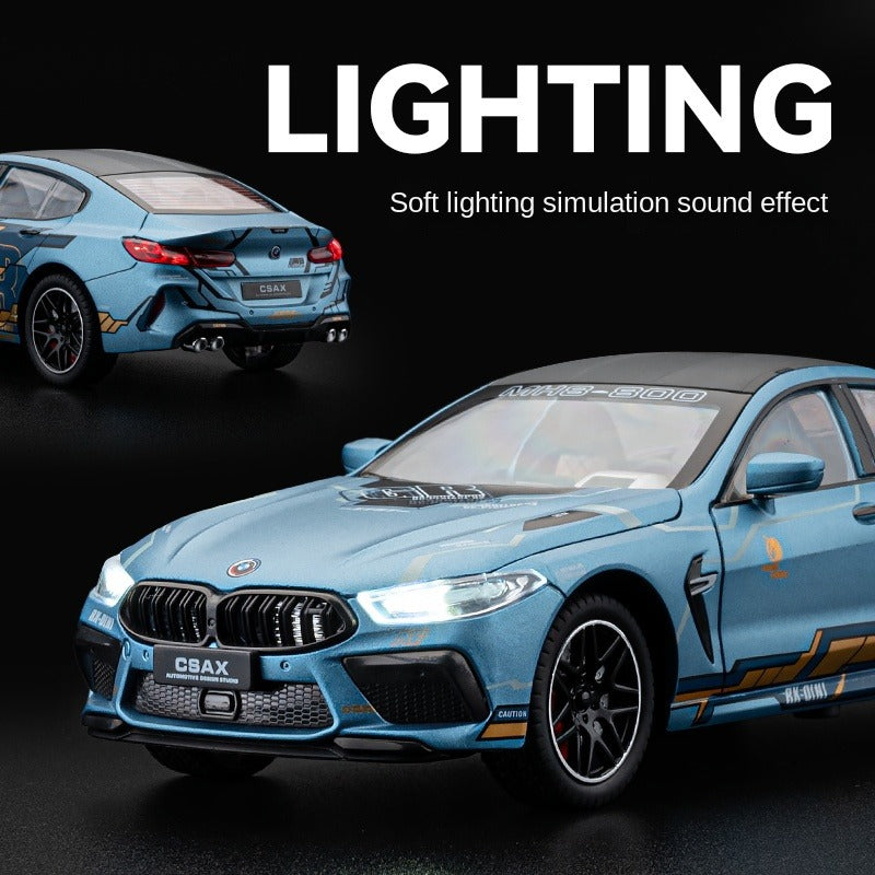 Chezhi 1:24 Scale Die-Cast Alloy Model Toy Compatible with BMW M8 - Opening Doors, Sound & Light, Pull-Back Function, Shock Absorption, Steering, Horn, Removable Fuel Cap & Foldable Mirrors - Luxury Sports Car Collection