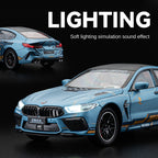Chezhi 1:24 Scale Die-Cast Alloy Model Toy Compatible with BMW M8 - Opening Doors, Sound & Light, Pull-Back Function, Shock Absorption, Steering, Horn, Removable Fuel Cap & Foldable Mirrors - Luxury Sports Car Collection