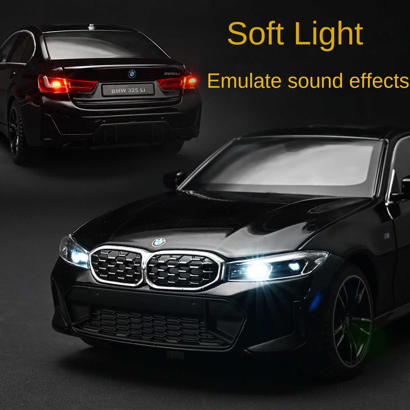 Black Mamba 1:24 Scale Licensed BMW 325Li Die-Cast Alloy Model Toy - Opening Doors, Sound & Light, Pull-Back Function, Shock Absorption, Steering, Horn & Adjustable Seats - Luxury Sedan Collection