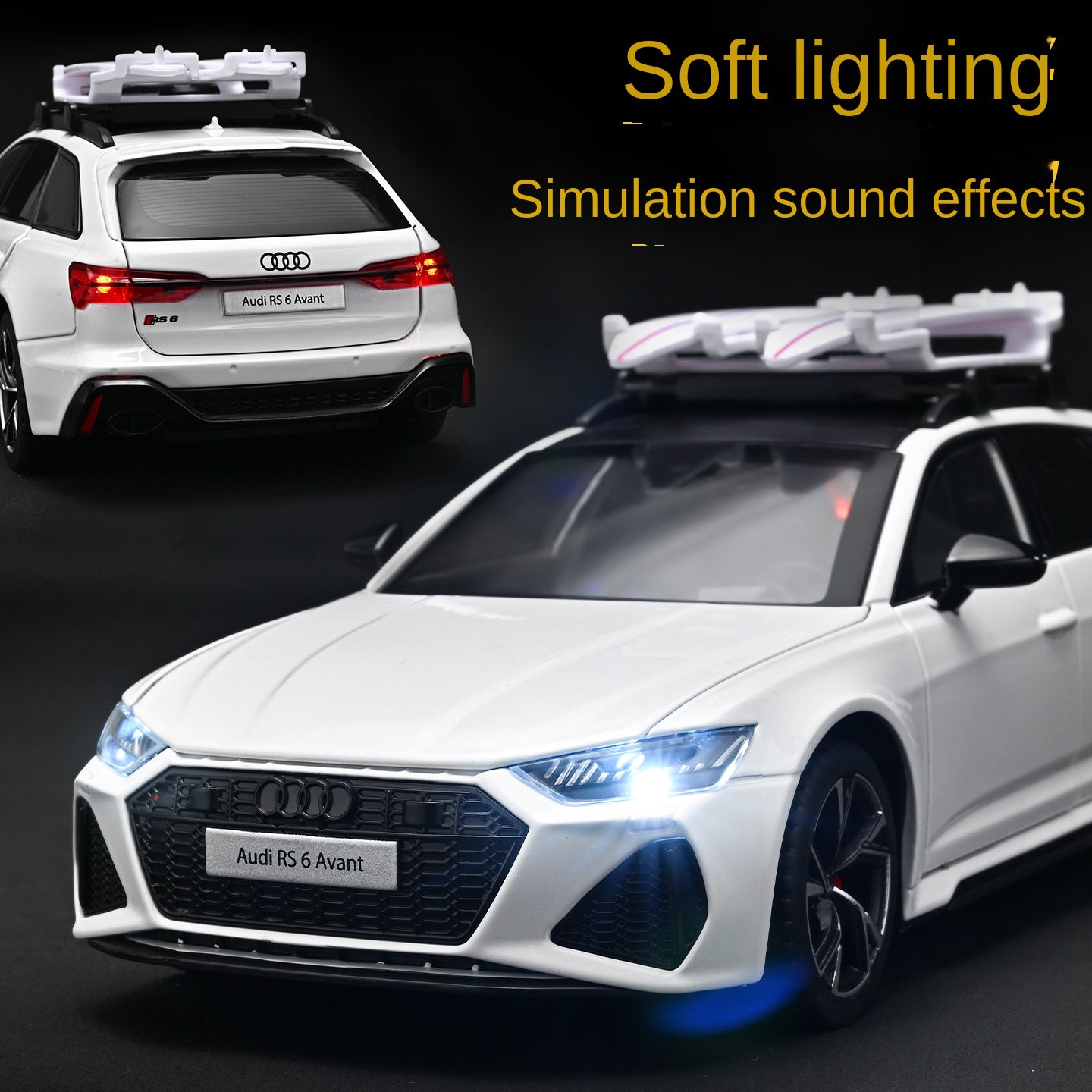 Black Mamba 1:24 Scale Licensed Audi RS6 Avant Die-Cast Alloy Model Car with Opening Doors & Hatches, Pull-Back, Shock Absorption, Steering Linkage, Sound & Light Effects – Collectible Hobby Grade Toy