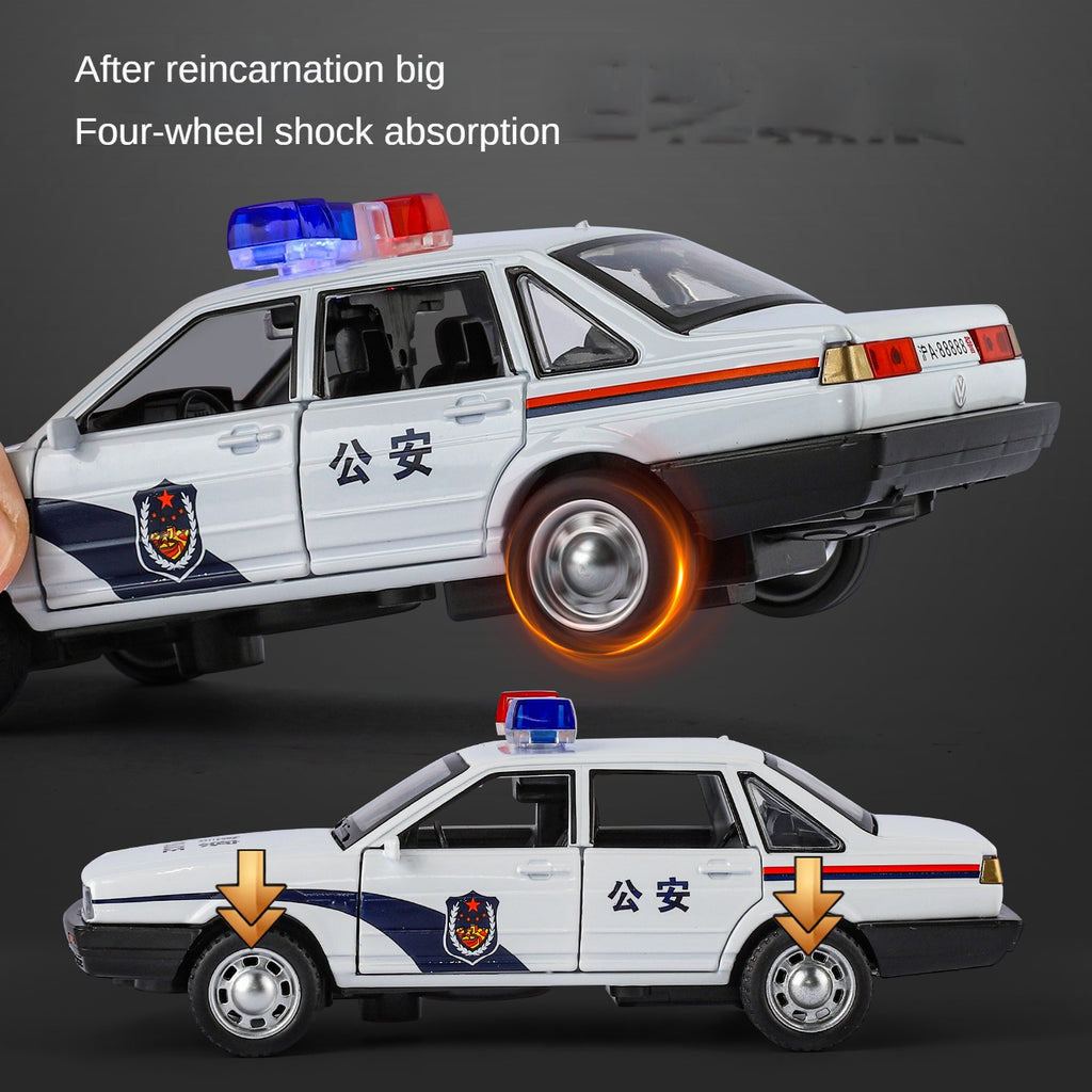 XHD 1:32 Scale Santana Police Car Die-Cast Alloy Model Toy - Police Lights & Siren, Opening Doors, Sound & Light, Pull-Back Function & Shock Absorption - Law Enforcement Vehicle Collection