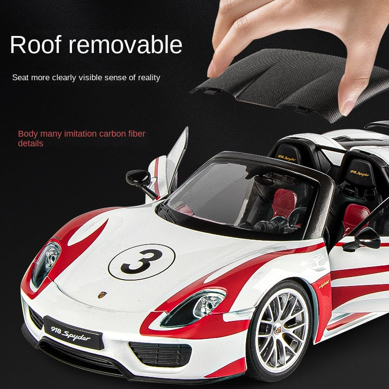 OK 1:18 Scale Die-Cast Alloy Model Toy Compatible with Porsche 918 Martini Racing Edition - Removable Roof, Opening Doors, Sound & Light, Shock Absorption, Steering, Horn & Adjustable Rear Wing - Hybrid Hypercar Collection