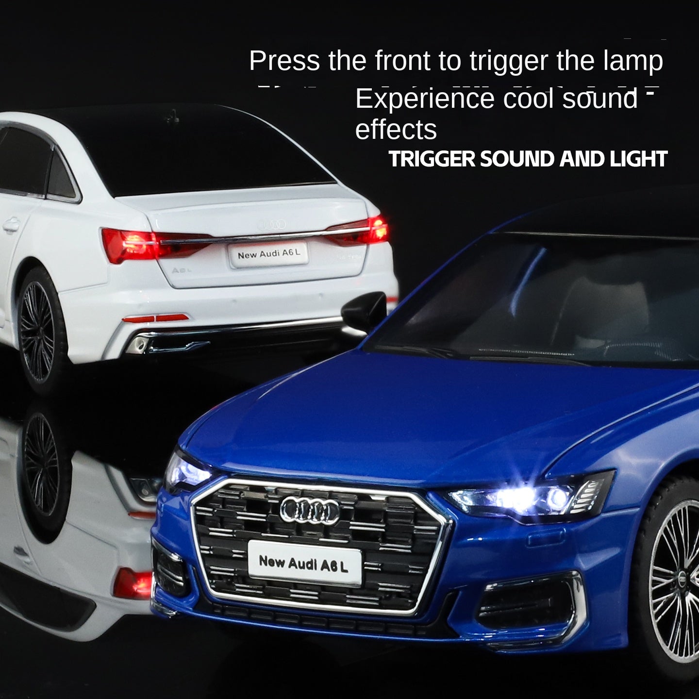 Black Mamba 1:24 Scale Licensed Audi A6L Die-Cast Alloy Model Toy - Opening Doors, Sound & Light, Pull-Back Function, Shock Absorption, Steering, Horn & Adjustable Seats - Luxury Sedan Collection