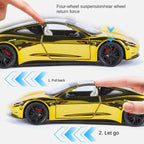 Tesla Roadster a escala 1:24, modelo de aleación fundida a presión, techo desmontable, puertas que se abren, sonido e iluminación, función de retroceso, amortiguación, dirección, bocina y alerón trasero ajustable. Colección de superdeportivos eléctricos.