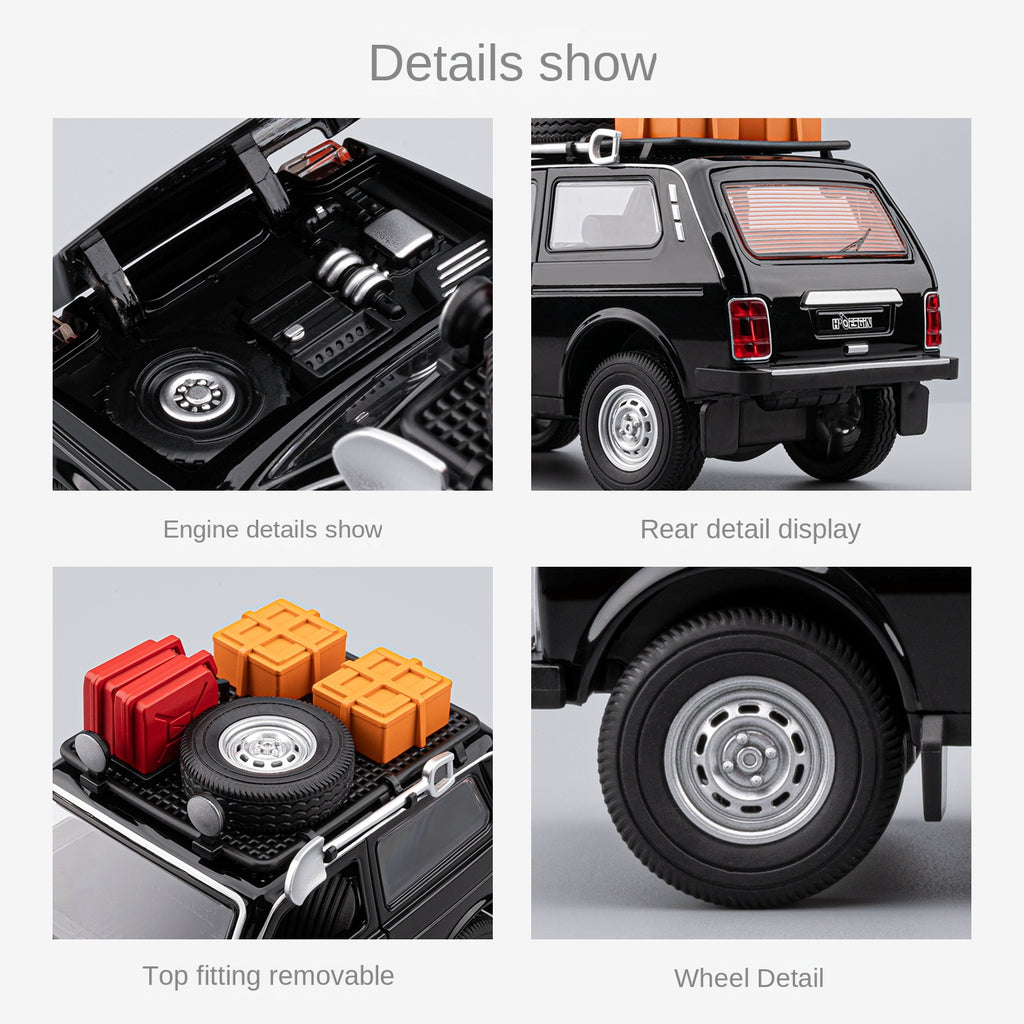 Chezhi 1:24 Scale Die-Cast Alloy Model Toy Compatible with Lada Niva - with Roof Accessories, Opening Doors, Sound & Light, Pull-Back Function, Shock Absorption & Horn - Classic Off-Road Collection