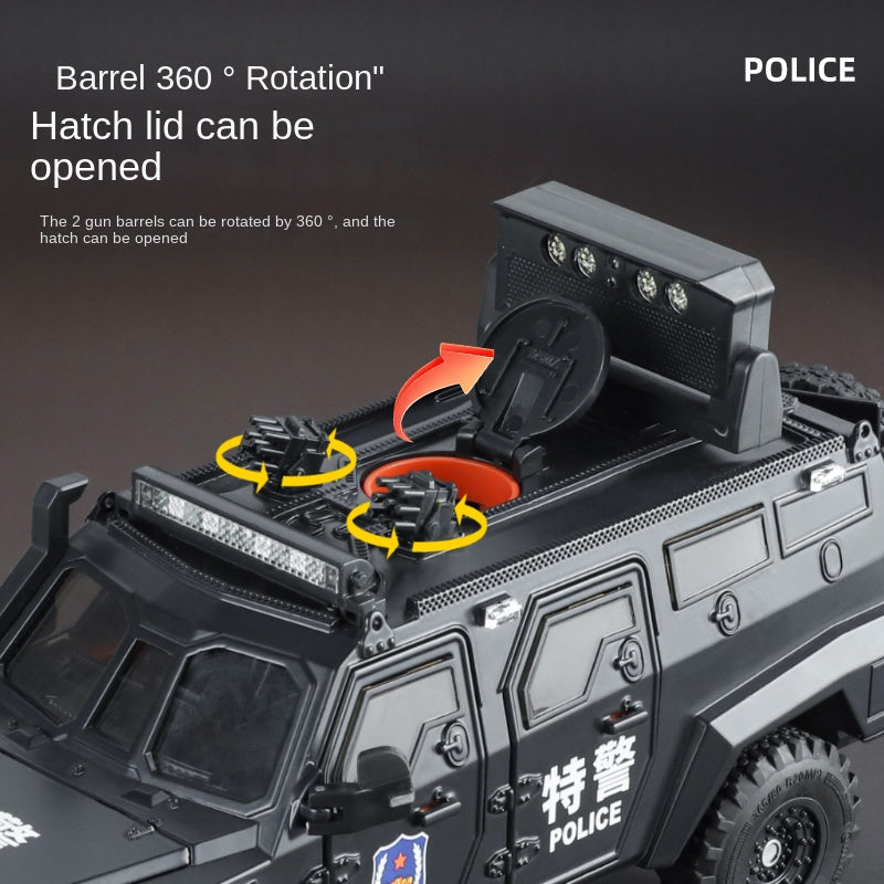 OK 1:24 Die-Cast Alloy Riot Control & Dispersion Vehicle “Spinosaurus” Model - with Deployable Protective Mesh, Opening Doors, Sound & Light, Pull-Back Action, Shock Absorption & Interactive Steering Wheel