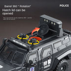 OK 1:24 Die-Cast Alloy Riot Control & Dispersion Vehicle “Spinosaurus” Model - with Deployable Protective Mesh, Opening Doors, Sound & Light, Pull-Back Action, Shock Absorption & Interactive Steering Wheel