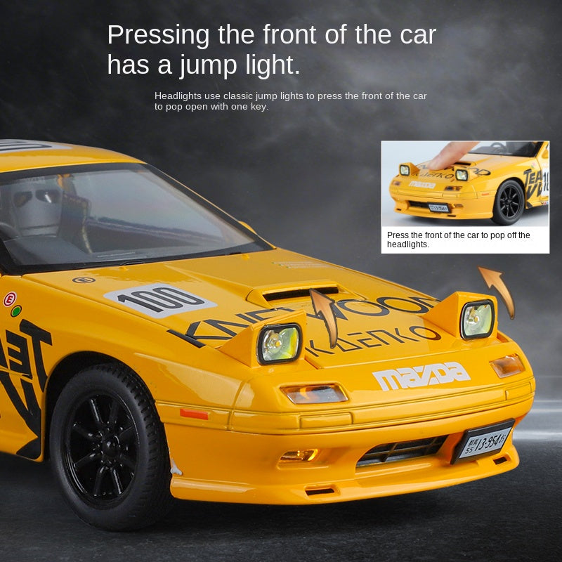 Jin Lifang 1:24 Die-Cast Alloy Model - Compatible with Mazda RX-7 FC - JDM Icon with Pop-Up Headlights, Opening Doors, Sound & Light, Pull-Back Action, Shock Absorption & Interactive Steering