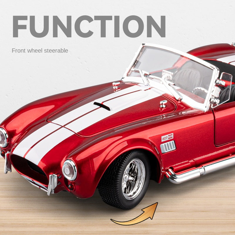 Modelo de juguete Chezhi a escala 1:24 de aleación fundida a presión compatible con Shelby Cobra: puertas que se abren, sonido e iluminación, función de retroceso, amortiguación, dirección y bocina. Colección de autos deportivos clásicos.
