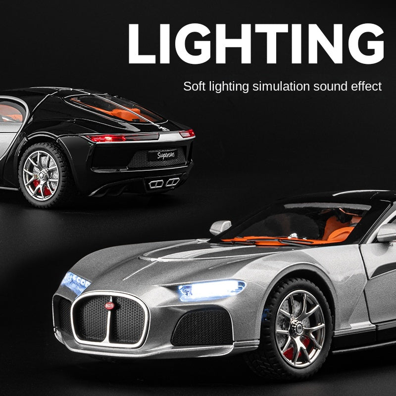 Chezhi 1:24 Die-Cast Alloy Model - Compatible with Bugatti Atlantic - with Mini Luggage Set, Opening Doors, Sound & Light, Pull-Back Action, Shock Absorption, Steering & Horn