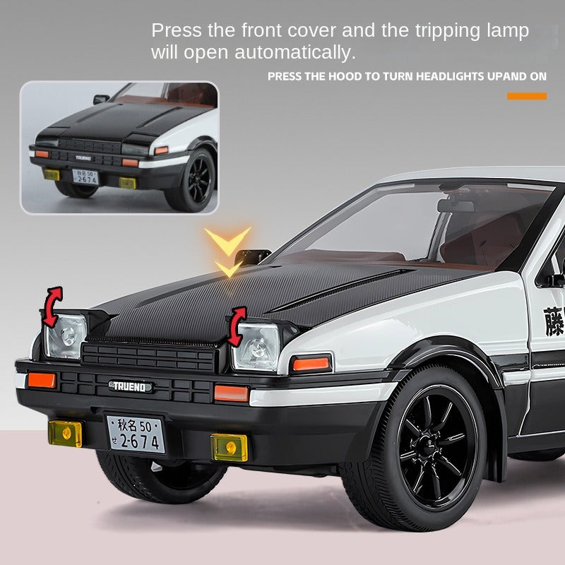 OK 1:18 Die-Cast Alloy Model - Compatible with Toyota Sprinter Trueno AE86 - Initial D Icon with Tofu Model, Pop-Up Headlights, Opening Doors, Sound & Light, Shock Absorption, Interactive Steering Wheel, Adjustable Seats & Foldable Mirrors