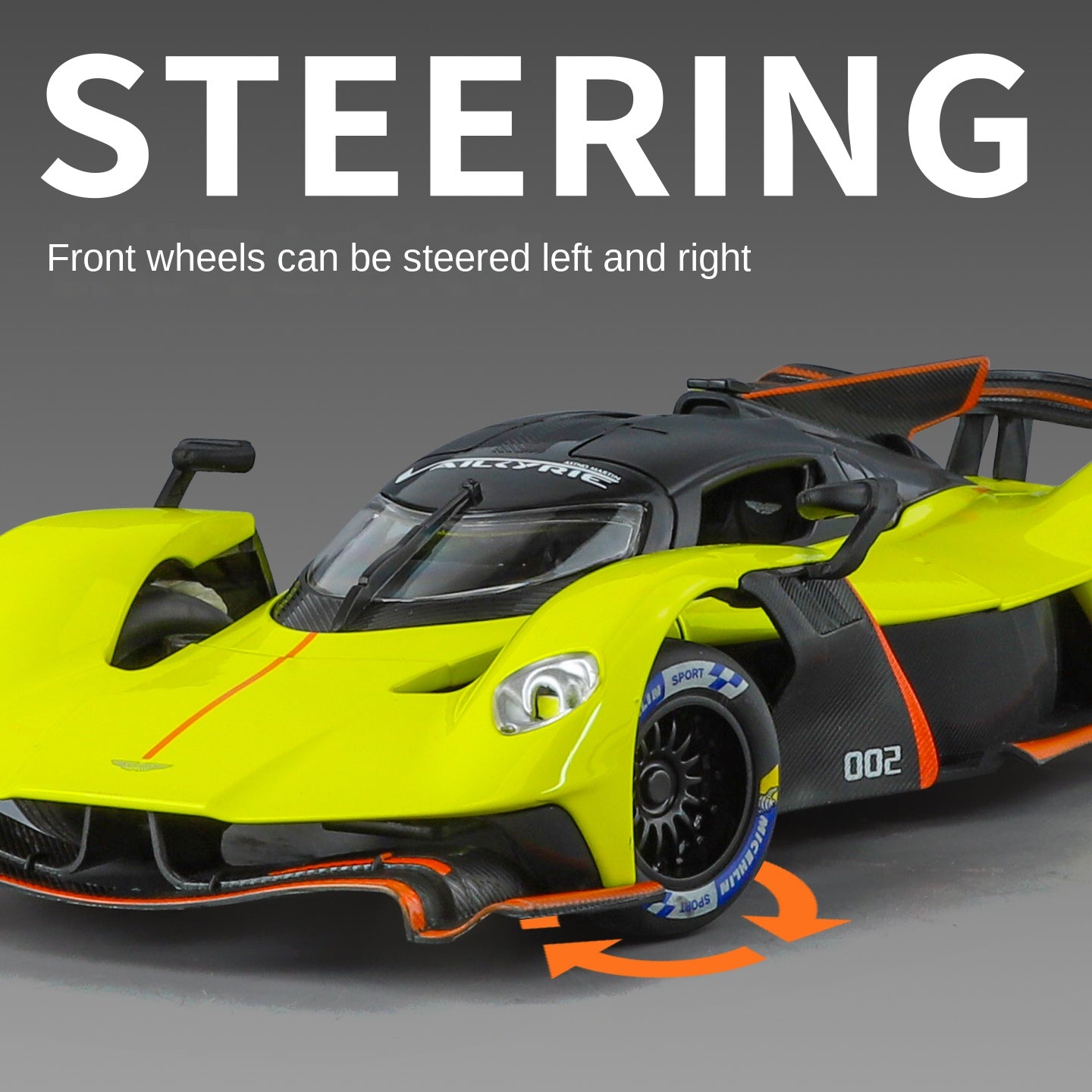 Maqueta de juguete de aleación fundida a presión Jinglifang a escala 1:24 compatible con Aston Martin Valkyrie: puertas que se abren, sonido e iluminación, función de retroceso, amortiguación y dirección - Colección Hypercar