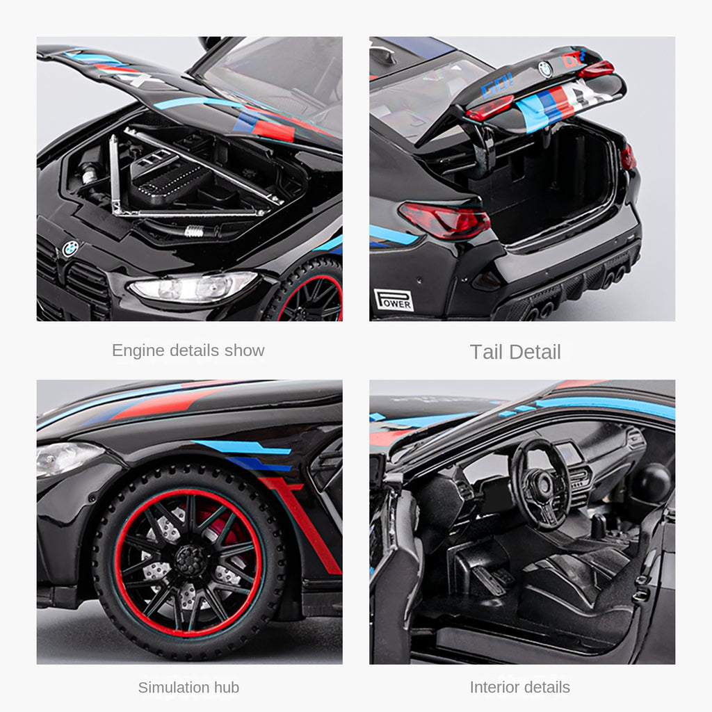 Chezhi 1:32 Scale Die-Cast Alloy Model Toy Compatible with BMW M4 Track Edition - Opening Doors, Sound & Light, Pull-Back Function - Sports Car Collection